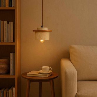 Concept Usine L&aacute;mpara colgante de dise&ntilde;o en madera de efecto travertino y roble