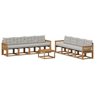 vidaXL Conjunto De Sof&aacute;s De Exterior 9 Pcs Natural Y Gris Claro Vidaxl