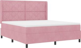 vidaXL LED Box Spring Bed with Mattres Manual Pink 180 x 200 cm Velvet vidaXL