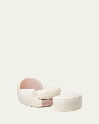 Interlude Home x Widell + Boschetti Laurent Velvet & Sherpa Ottoman by Barette Widell