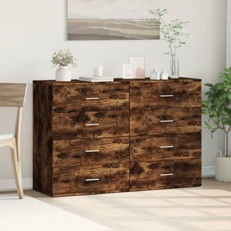 Berkfield Home Sideboards 2 pcs Smoked Oak 60x39x80 cm Engineered Wood in Brown | Size: 60 x 39 x 80 cm
