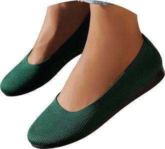Generic Womens Knit Ballet Flat Soft Breatheable Mesh Flat for Women Flexible Casual Shoes for All-Day Comfortable Portable Low Wedge Loafers (Green, 5.5)