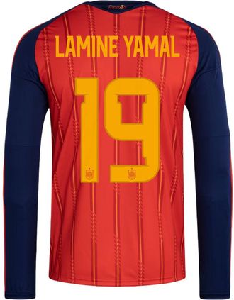 adidas Lamine Yamal Spain 26 Home Long Sleeve Jersey Asia Sizing Vivid Red KW7713
