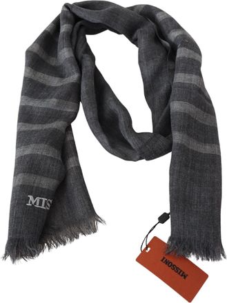 Missoni Mens Gray Striped Wool Unisex Neck Wrap Fringes Scarf