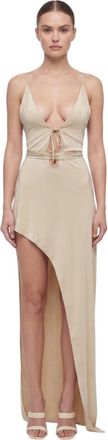 Off-white Beige V Neck Maxi Dress