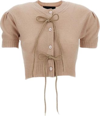 Simone Rocha Cashmere Knitwear, female, Pink, Size: XS Tie-detail Cardigan