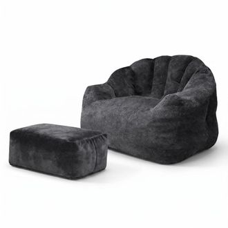 Urban Meuble Sill&oacute;n redondo acolchado con reposapi&eacute;s negro con brillo