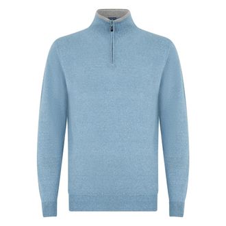 Fedeli Cashmere Knitwear, male, Blue, Size: L Zip Collar Sweater
