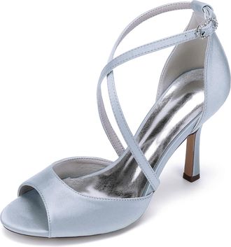 Generic Wedding Shoes Women Stain Peep Toe High Heels Sandals Wedding Evening Dress Shoes Bridal Stiletto High Heels 9.5Cm,Silver,10 UK