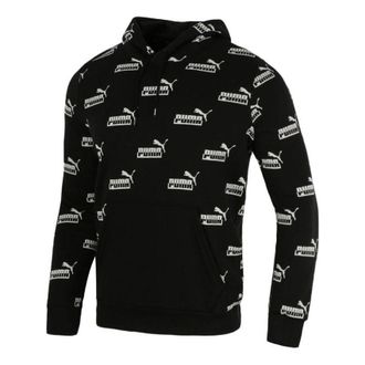 Puma Logo Printed Casual Sports Hooded Sweater Mens Black 588803-01
