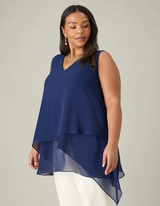 Live Unlimited London Womens Navy Layered Tunic - Blue - Size: 12