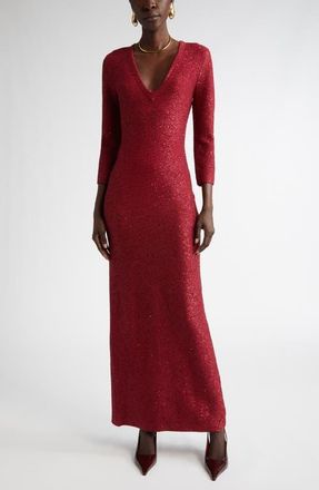 St. John Sequin Metallic V-Neck Knit Gown in Haute Red at Nordstrom, Size X-Small