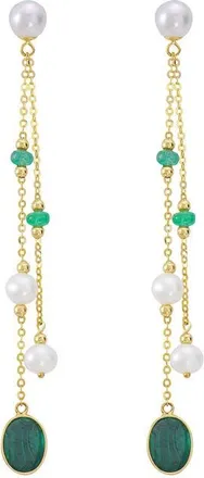Effy 14K Yellow Gold Emerald,Fresh Water Pearl & Malachite Linear Drop Earrings in 14K Gold at Nordstrom