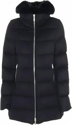 Moorer Womens Dorado Fur Hood Mid-Length Down Jacket In Nero