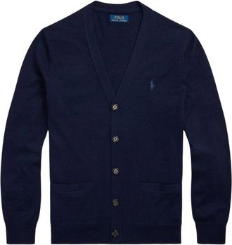 Polo Ralph Lauren Slim-Fit Wasbare Wol Cardigan - Heren - Vesten - Blauw - 2XL - Wol - Truien & Vesten