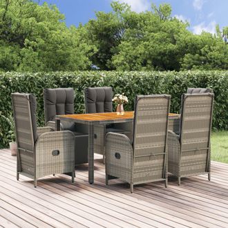 vidaXL Set Comedor Jard&iacute;n 7 Pzas Y Cojines Rat&aacute;n Sint&eacute;tico Gris Vidaxl