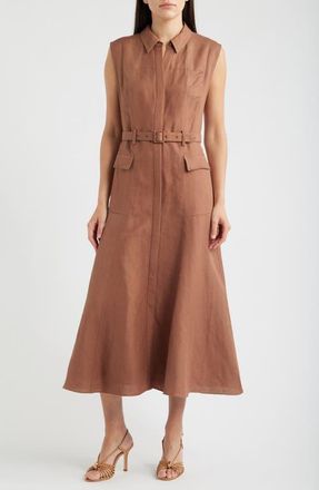 Kobi Halperin Tomi Linen Blend Maxi Shirtdress in Cacao at Nordstrom, Size Xx-Large