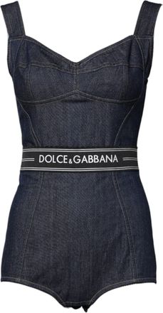 Dolce & Gabbana Womens Denim Bodysuit Sweetheart Neck Fitted - Dark Blue Cotton - Size EU 40 (Womens)