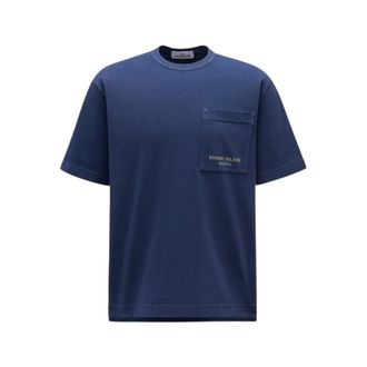 Stone Island Navy Crew Neck T-Shirt met bedrukte strepen - Heren - T-shirts - Blauw - S - Katoen - Tops