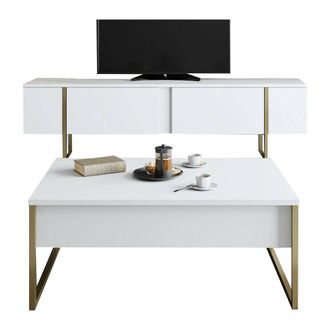 Dmora Juego De Muebles De Sal&oacute;n Mornasco, Modular, Apertura Abatible, 2 Compartimentos, Blanco