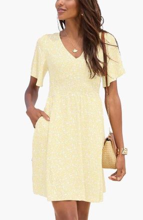 Lascana Womens Floral Flutter Sleeve Dress in Yellow at Nordstrom, Size 12