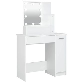 Berkfield Home Dressing Table with LED White 86.5x35x136 cm