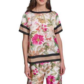 Karl Lagerfeld Floral Satin Top in Bisque/Light Blush Combo at Nordstrom, Size X-Large
