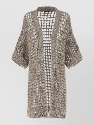 PESERICO sequined mesh cardigan open front design
