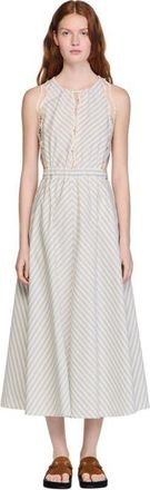 Sandro Striped cotton maxi dress in Ecru /Bleu at Nordstrom, Size 40 Eu