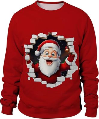 Generic Christmas Jumper Mens Print Crewneck Long Sleeve Hoodless Sweatshirt Soft Casual Pullover Top for Holiday Festive Wear Comfortable Streetwear(Red,3XL)