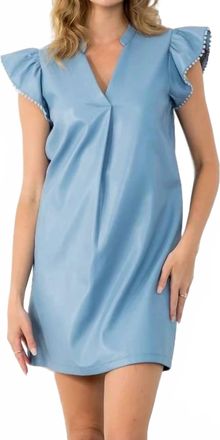 THML Clothing V-Neck Leather Dress In Blue