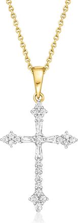 Ross-Simons Diamond Gothic Cross Pendant Necklace in 14kt Yellow Gold