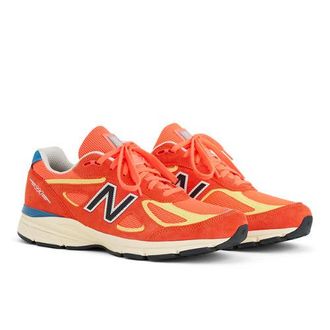 New Balance Unisex Made in USA 990v4 en Rojo/Amarillo/Azul, Gamuza/Malla, Talla 39.5