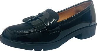 Generic Womens Faux Patent Leather Ladies Smart Slip On Tassel Loafers Shoes (Black/Tassel, UK Footwear Size System, Adult, Women, Numeric, Medium, 6.5)