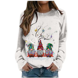 Generic Christmas Jumpers For Women Novelty Christmas Tree Gonk Elf Gnome Doll Print Xmas Sweatshirts Casual Loose Round Neck Fit Tunic Pullover Sweater Blous