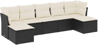 vidaXL Set De Comedor De Jard&iacute;n 7 Pzas Y Cojines Rat&aacute;n Sint&eacute;tico Negro Vidaxl