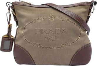 Prada Pre-owned Canvas Crossbody Bag - Dames - Vintage Schoudertas - Beige - ONE Size - Leer - Vintage