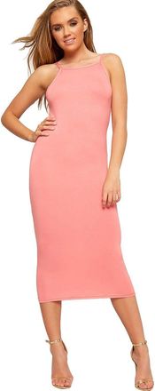 The Celebrity Fashion Womens Celeb 90s High Square Neck Cami Bodycon Strappy Bralet Midi Party Dress Coral