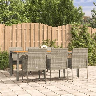 vidaXL Set Comedor Jard&iacute;n 7 Pzas Y Cojines Rat&aacute;n Sint&eacute;tico Gris Vidaxl