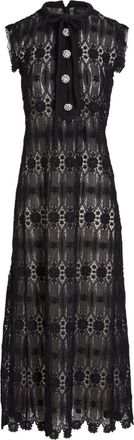 Giambattista Valli long embroidered macram&eacute; dress - women - Cotton/Polypropylene - 42 - Black