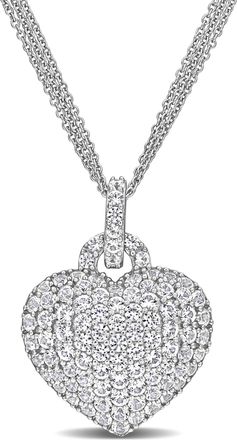 Mimi & Max 3 1/2ct TGW Created White Sapphire Heart Pendant with Triple-Strand Chain in Sterling Silver