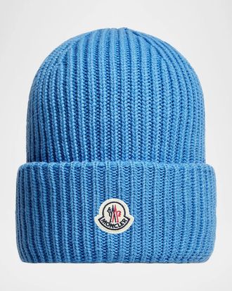 Moncler Men & apos;s Wool and Cashmere Ribbed Logo Beanie Hat