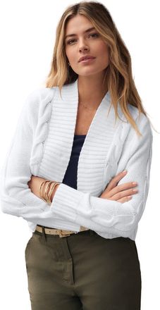 Jessica London Cable Knit Open-Front Shrug Sweater in White at Nordstrom, Size Small