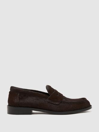Reiss Chocolate Pony-hair Penny Loafers, X09