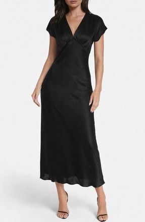 Bebe Crepe Satin V-Neck Maxi Dress in Black at Nordstrom Rack, Size X-Small