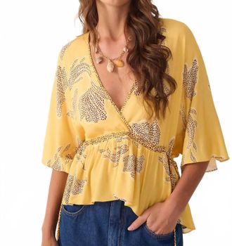 Dress To Laguna V Neck Drawstring Blouse In Yellow