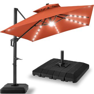 Best Choice Products 12x12ft 2-Tier Square Outdoor Solar LED Cantilever Umbrella w/ 360-Rotating Base - Sky Blue