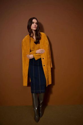 Joseph Ribkoff Feather Yarn Sweater Knit Coat In Medallion