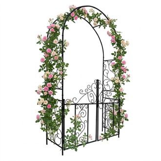 Relaxdays Relaxdays Arco De Rosas Con Puerta, Adornos De Enredaderas Para Jard&iacute;n, 230 X 130 X 38 Cm, Metal Negro