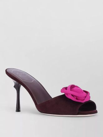 Roger Vivier flower detail peep toe suede stiletto mules